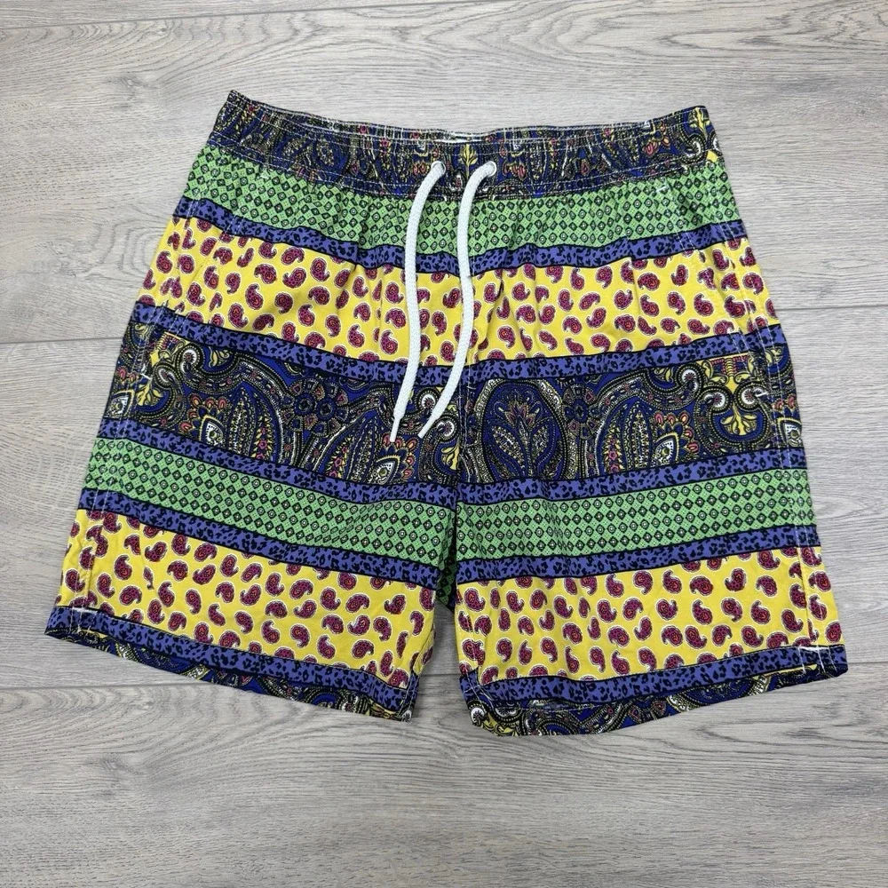 J Crew‎ Men's Paisley Multicolor Bright Swim Trunks Sz S Beach Resort